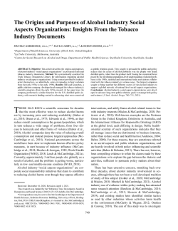 The Origins and Purposes of Alcohol Industry Social Aspects Organizations